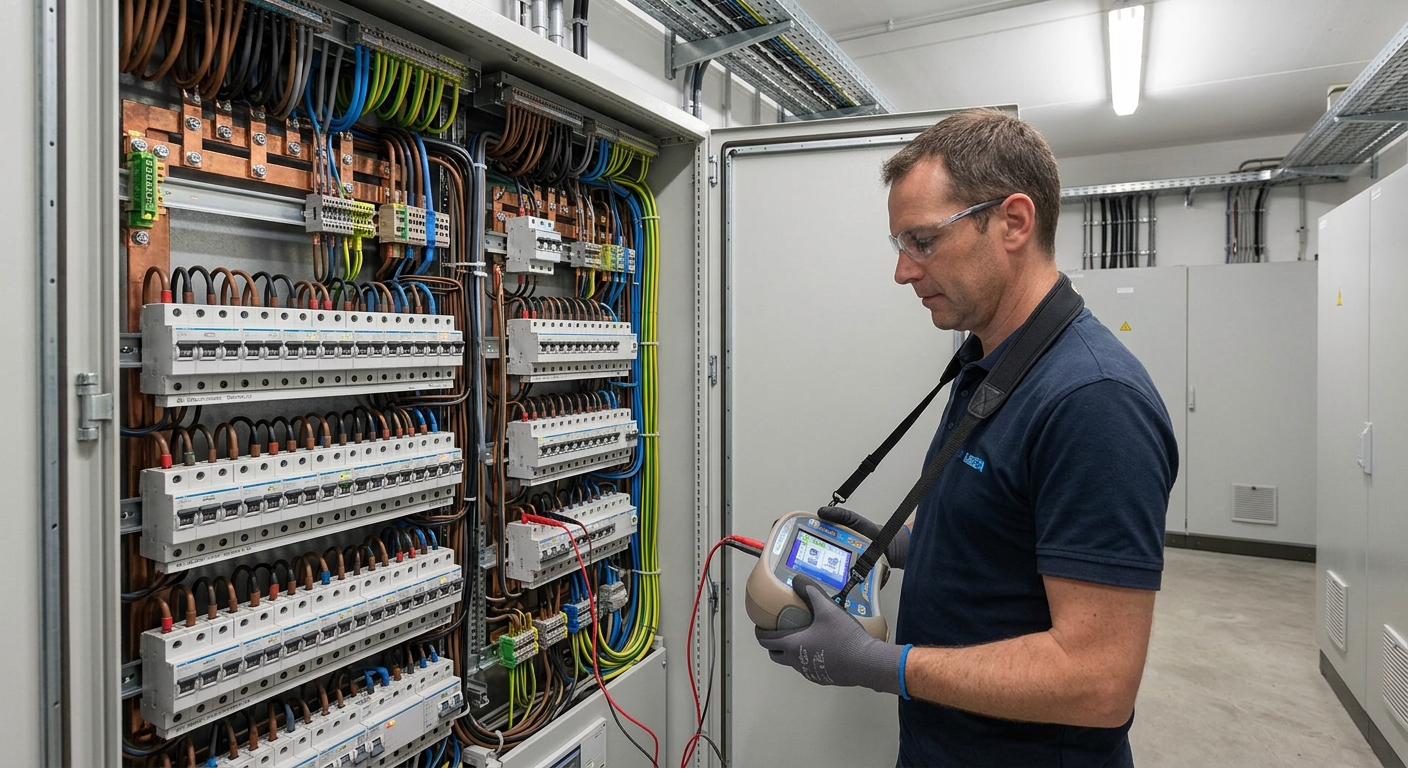Inspecteur controleert elektrische installatie